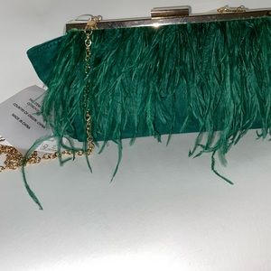 Ostrich feather green clutch